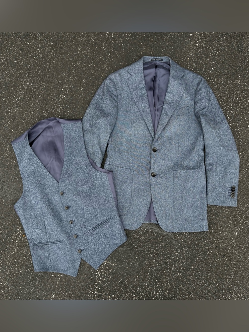 Suitsupply Mens Blue Wool Ferrara Blazer 38L Havana Vest 36 2 Piece Set Preppy
